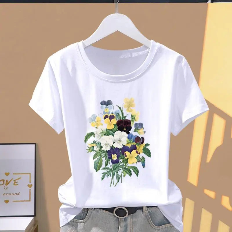 T-Shirt Modal Femme Imprimé Trapèze Rose – Col Rond Manches Courtes | Style Sportif Chic Été