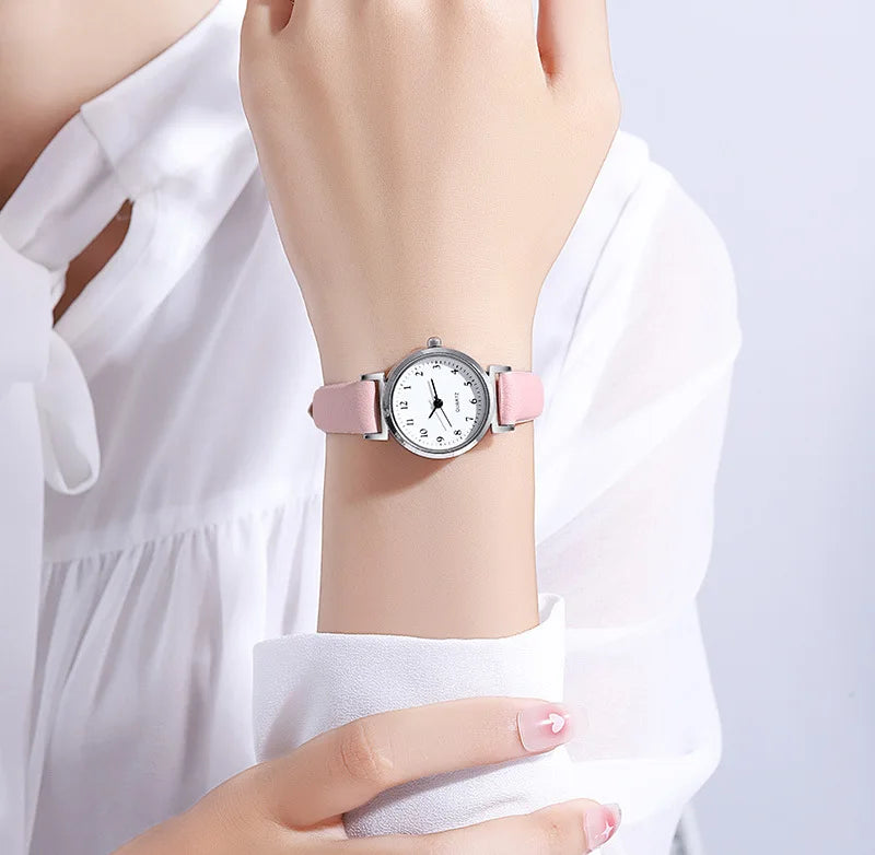 Montre Femme Simple Ronde Quartz Bracelet Cuir – Élégante Minimaliste Cadeau
