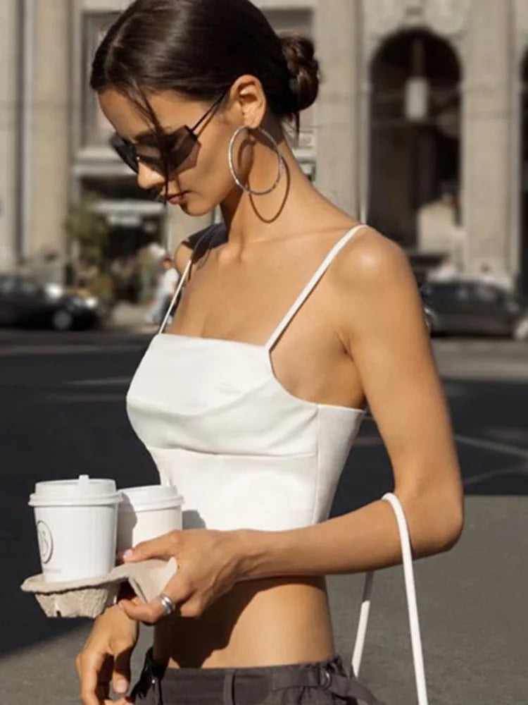 Crop Top Bretelles Fines Bandage Dos Nu & Lacets - Sexy Skinny Streetwear Soirée Femme Été