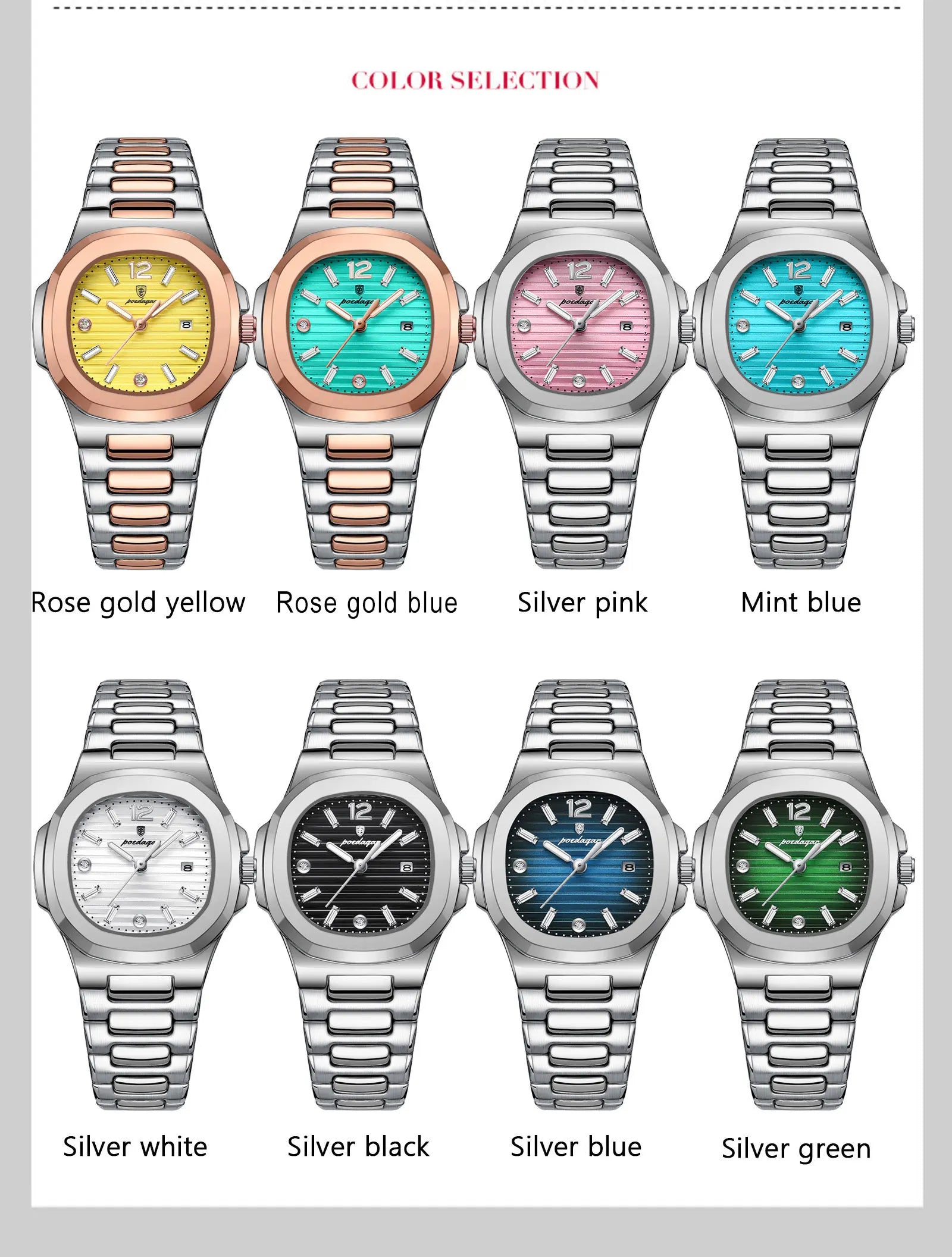 Montre Femme POEDAGAR Carrée Fashion Quartz – Lumineuse Étanche Date Luxe Haute Qualité