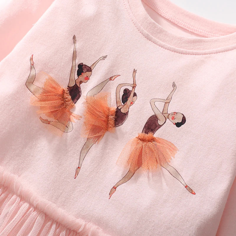Robe Fille Manches Longues Coton Imprimé Danseuse Ballet – Tenue Automne Enfant 2-7 Ans