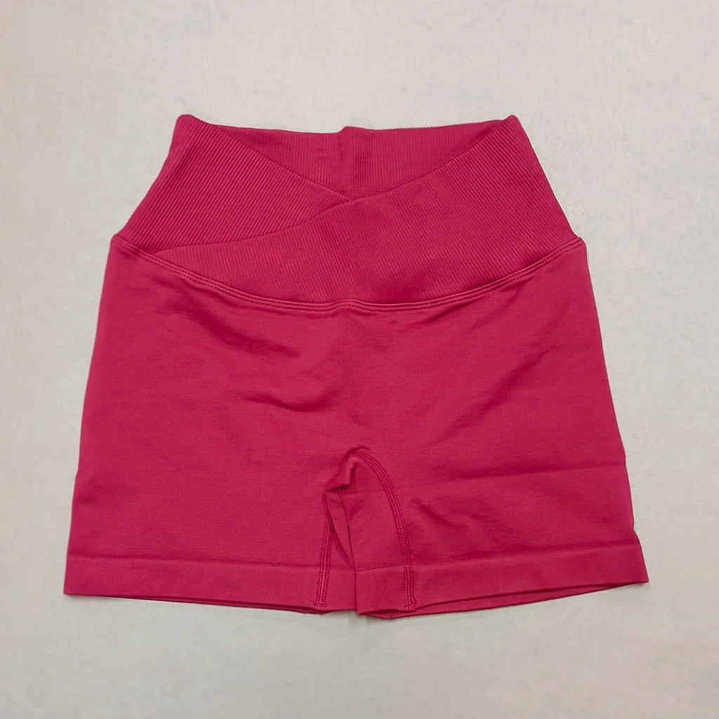 Short Yoga Femme Taille Haute Croisée Gainant Fessier Gym Running Fitness – Short Sport Sculptant Élastique | Mode Athleisure