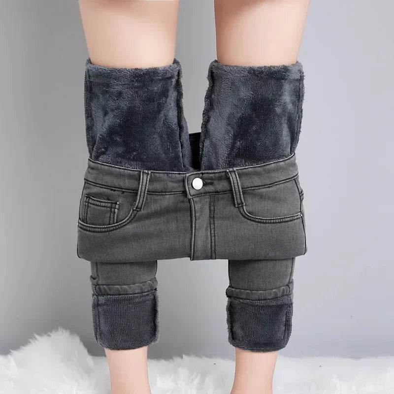 Jean Femme Thermique Skinny Taille Haute Chaud Polaire Stretch Denim – Pantalon Crayon Hiver Neige Confortable | Mode