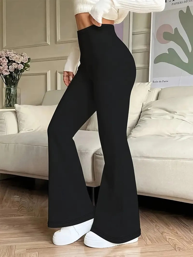 Pantalon Yoga Flare Taille Haute Femme Noir – Legging Élastique Confortable | Fitness & Sport