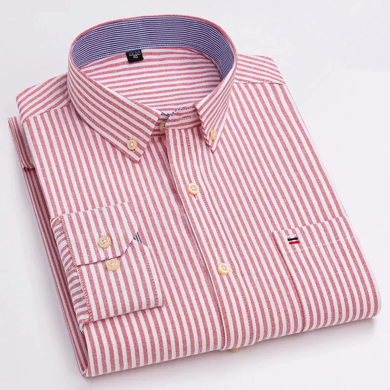 Chemise Homme Oxford Coton Manches Longues Carreaux Couleur Unie Business Casual Respirante Confortable Grande Taille 6XL 7XL Printemps Automne – Chemise Business Premium Toutes Saisons | Mode Homme Premium