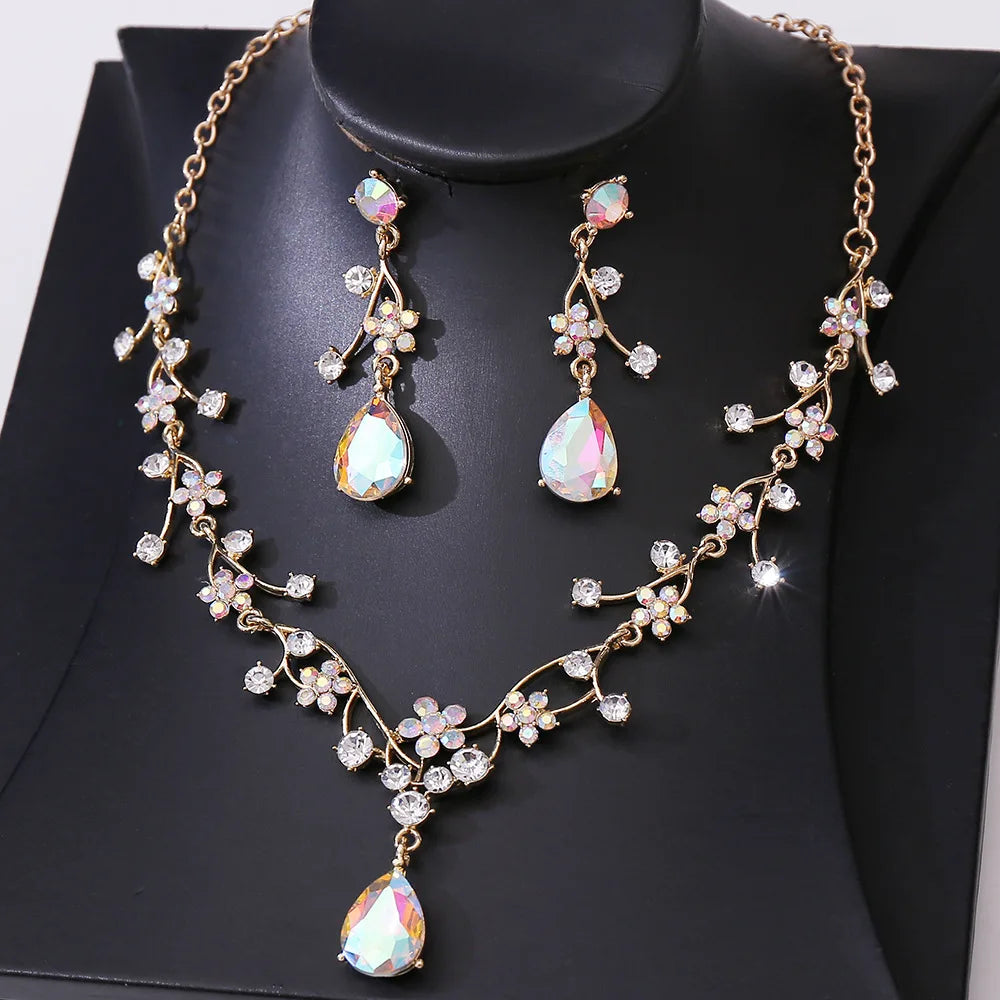 DIEZI Parure Couronne Baroque Mariage Cristal Opale – Tiare Collier Boucles Princesse