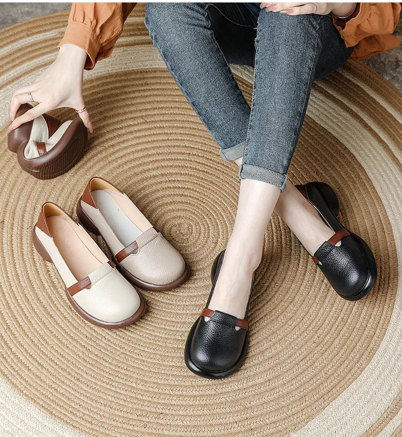 Mocassins Cuir Véritable Vintage Slip-on Femme – Bout Rond Luxe Conduite Loafers Automne
