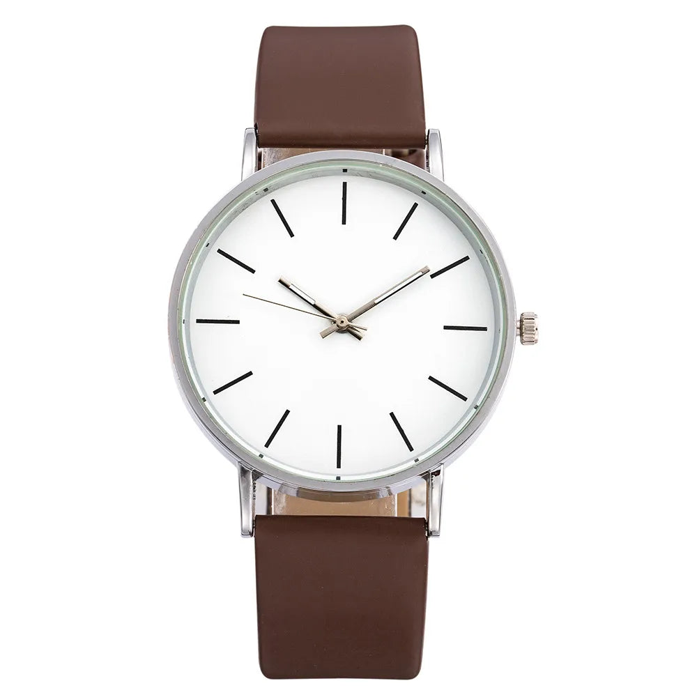 Montre Mixte Quartz Analogique Cadran Rond Bracelet Cuir – Luxe Fashion Casual Homme & Femme