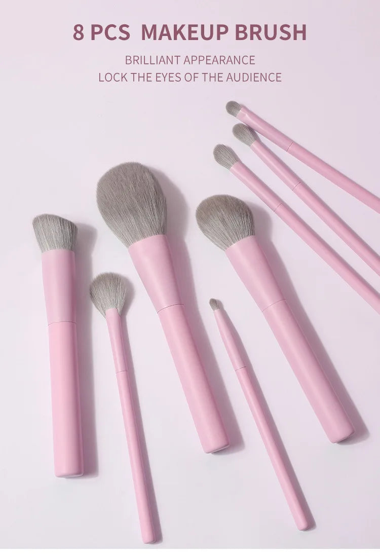 Set 8 Pinceaux Maquillage Violet & Rose Vegan – Poils Synthétiques | Fond de Teint, Fards & Poudre | Accessoire Beauté Premium