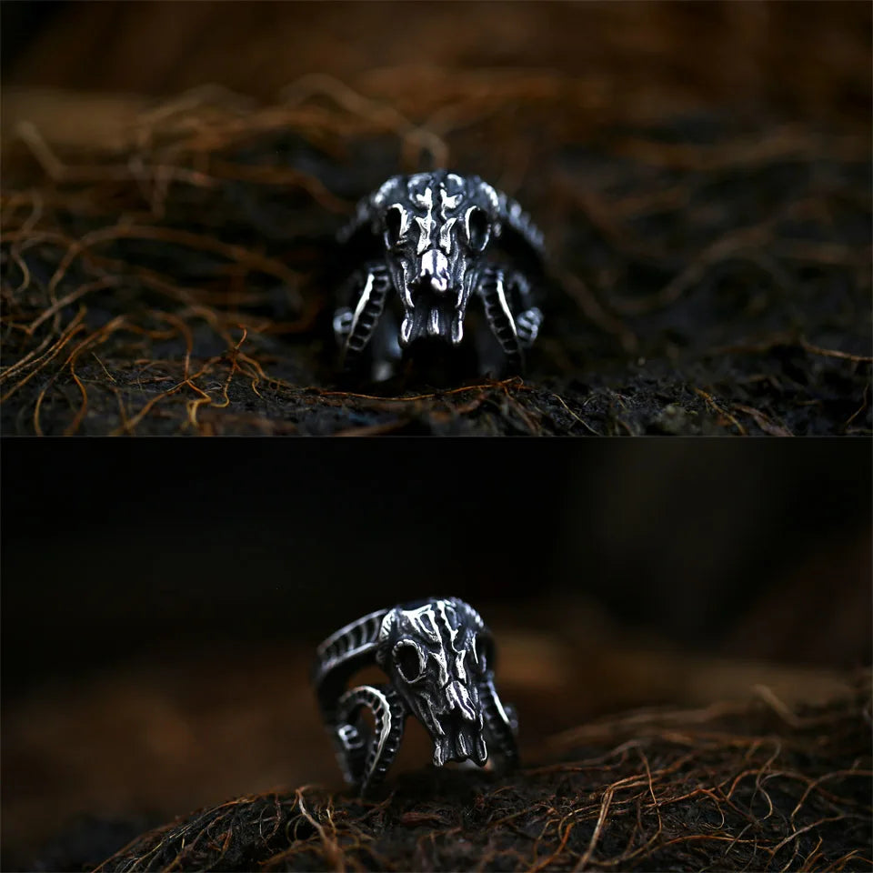Bague Viking Tête de Bélier Acier Inoxydable 316L — Bijou Homme Vintage Ajustable