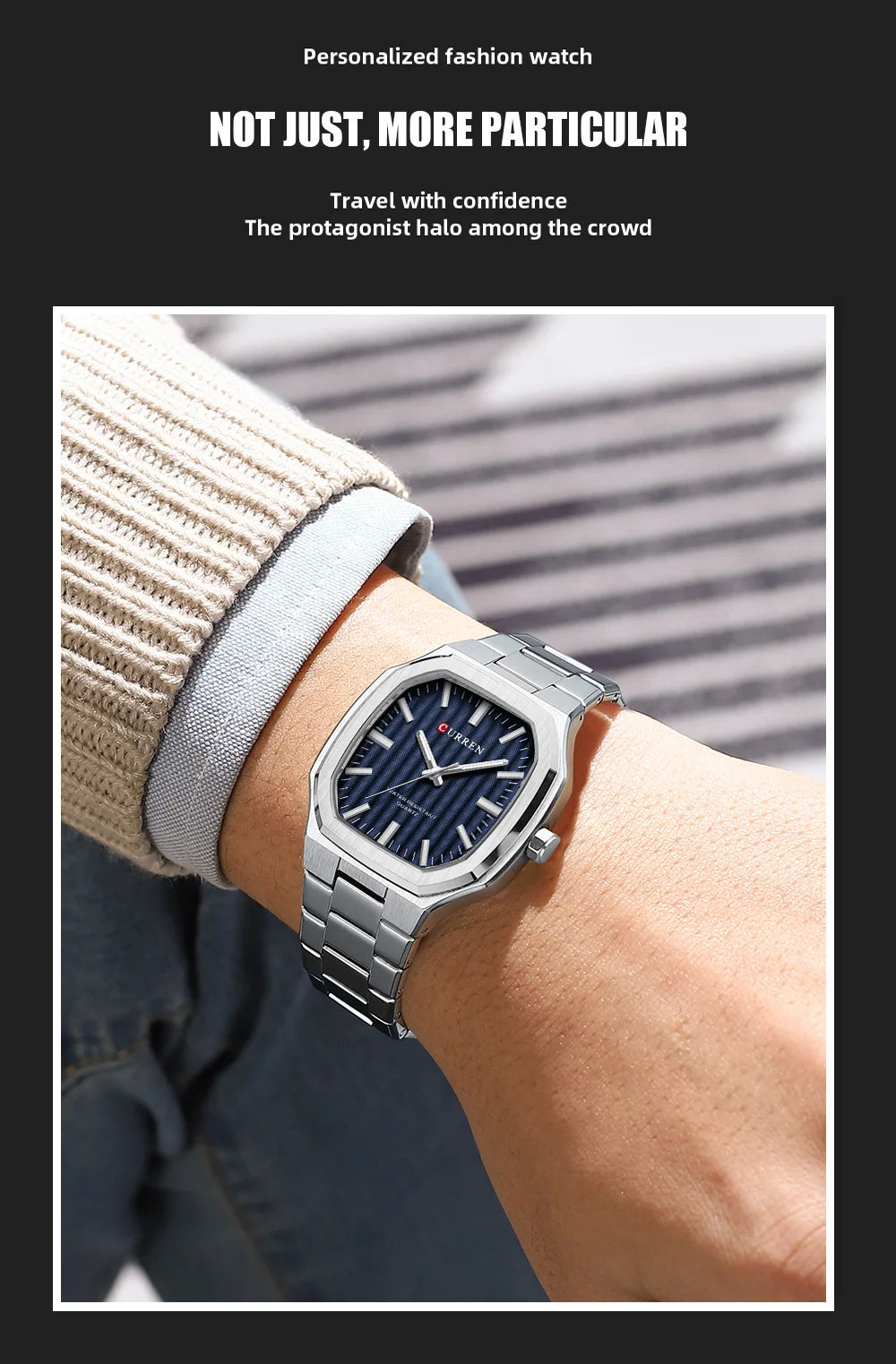Montre Homme CURREN Business Carré Quartz – Acier Inoxydable Lumineux Étanche Classique