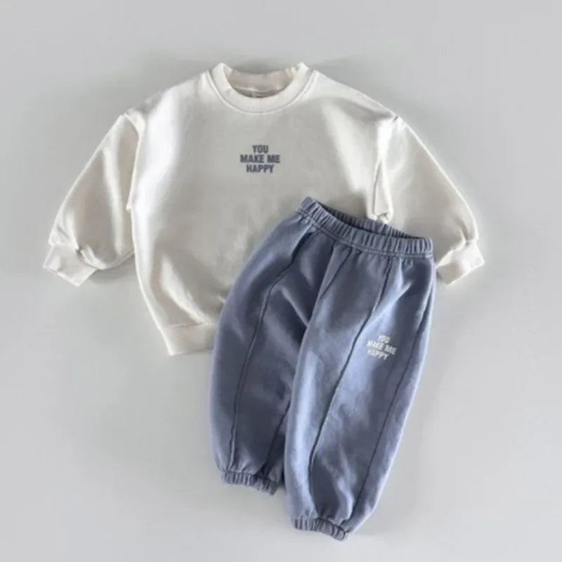Ensemble 2 Pièces Enfant Pull Manches Longues + Pantalon – Style Coréen Casual Printemps Automne