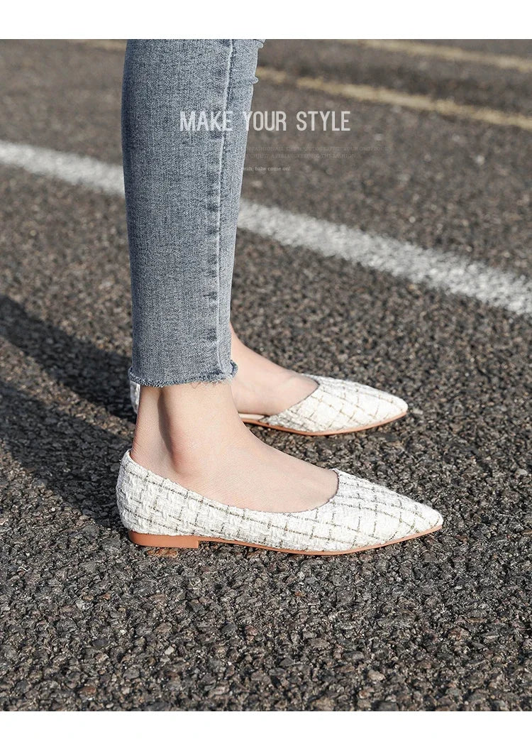 Ballerines Bout Pointu Flock Slip-on 2025 – Talon Plat Couleur Unie Tailles 31 à 46
