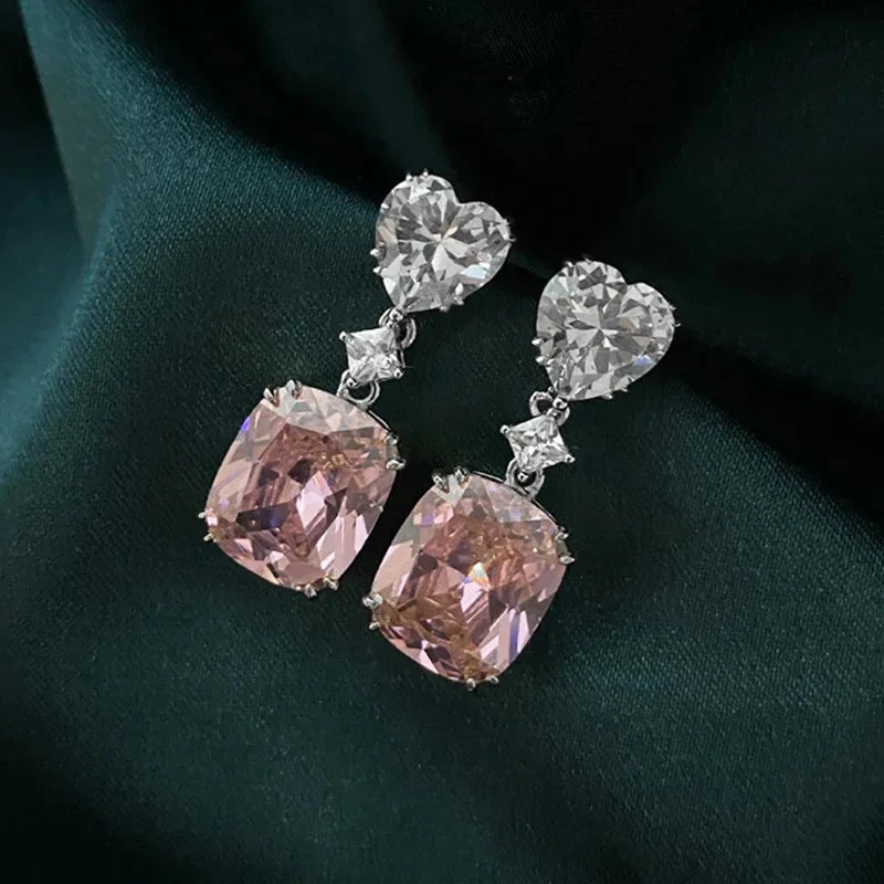 Ohrringe Zirkonia Rosa Koreanisches Silber 2026 – Ohrstecker Luxus Mode Schmuck Geschenk Frau