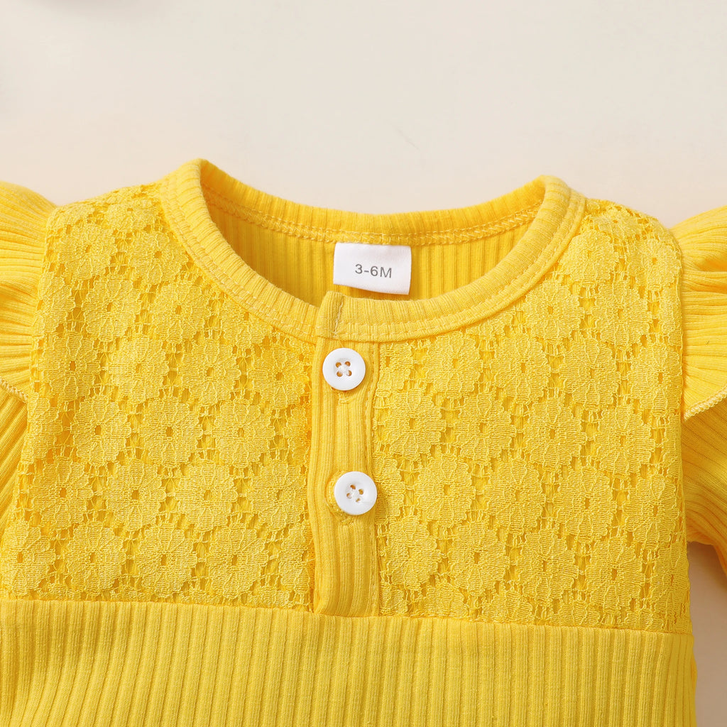 Tenue 3 Pièces Bébé Fille Fleurie – Body Manches Longues + Pantalon Fleurs + Bandeau 0-18 Mois