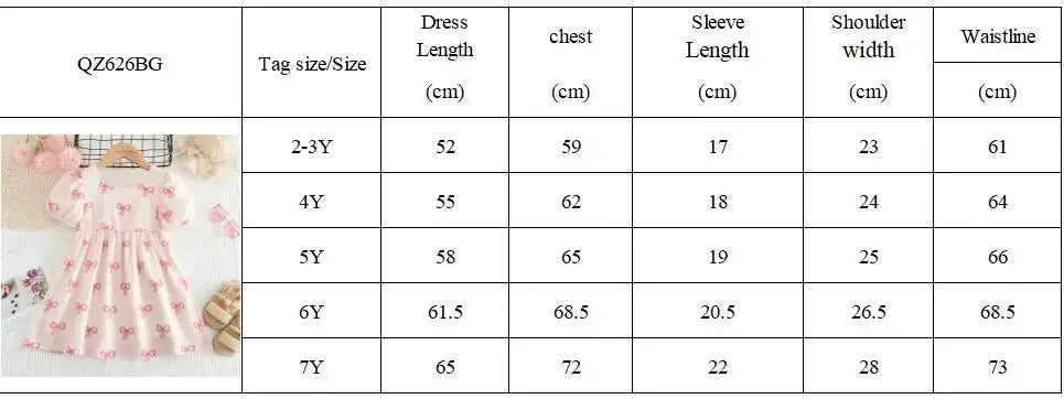 Robe Princesse Fille Manches Bouffantes Col Carré Nœud Imprimé – Tenue Casual Été 3-7 Ans