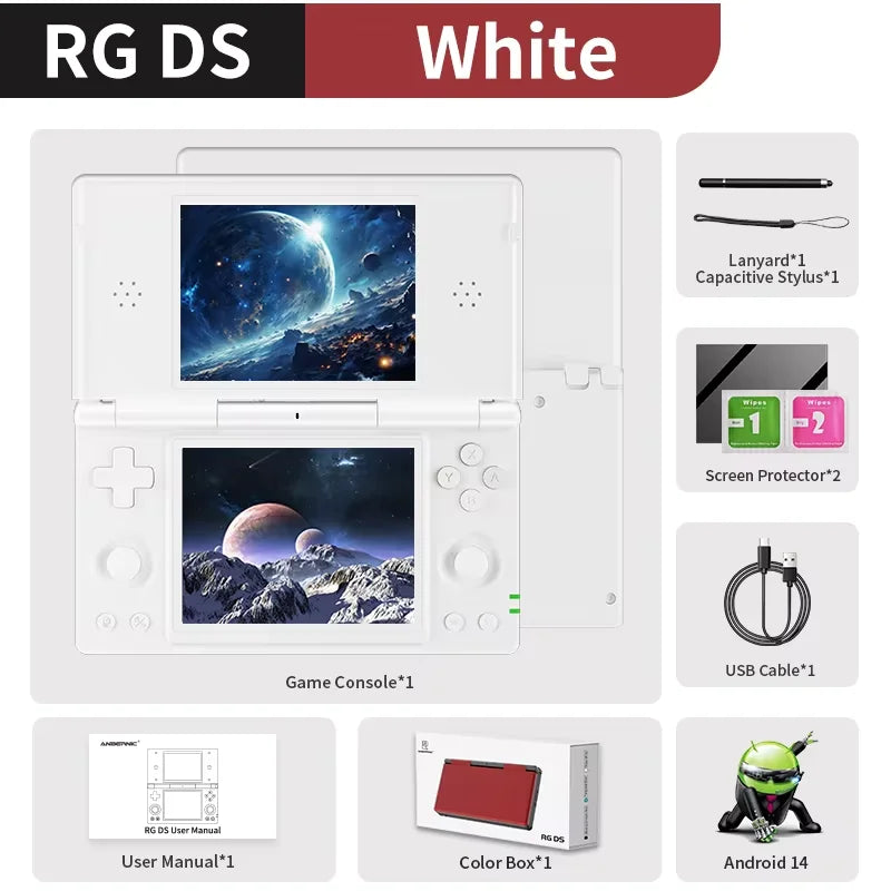 ANBERNIC RG DS Console de Jeu Flip 4'' IPS – Double Écran Multi-Touch, Android 14, WiFi Streaming & IA | PS2 & Rétro