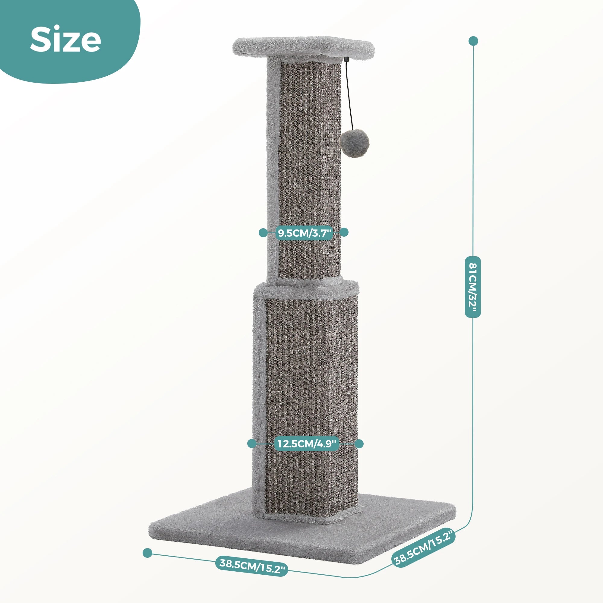 Grand Griffoir Chat Sisal Tressé – Balle Suspendue, Haute Colonne, Jouet & Grattoir pour Chats d'Intérieur Adultes