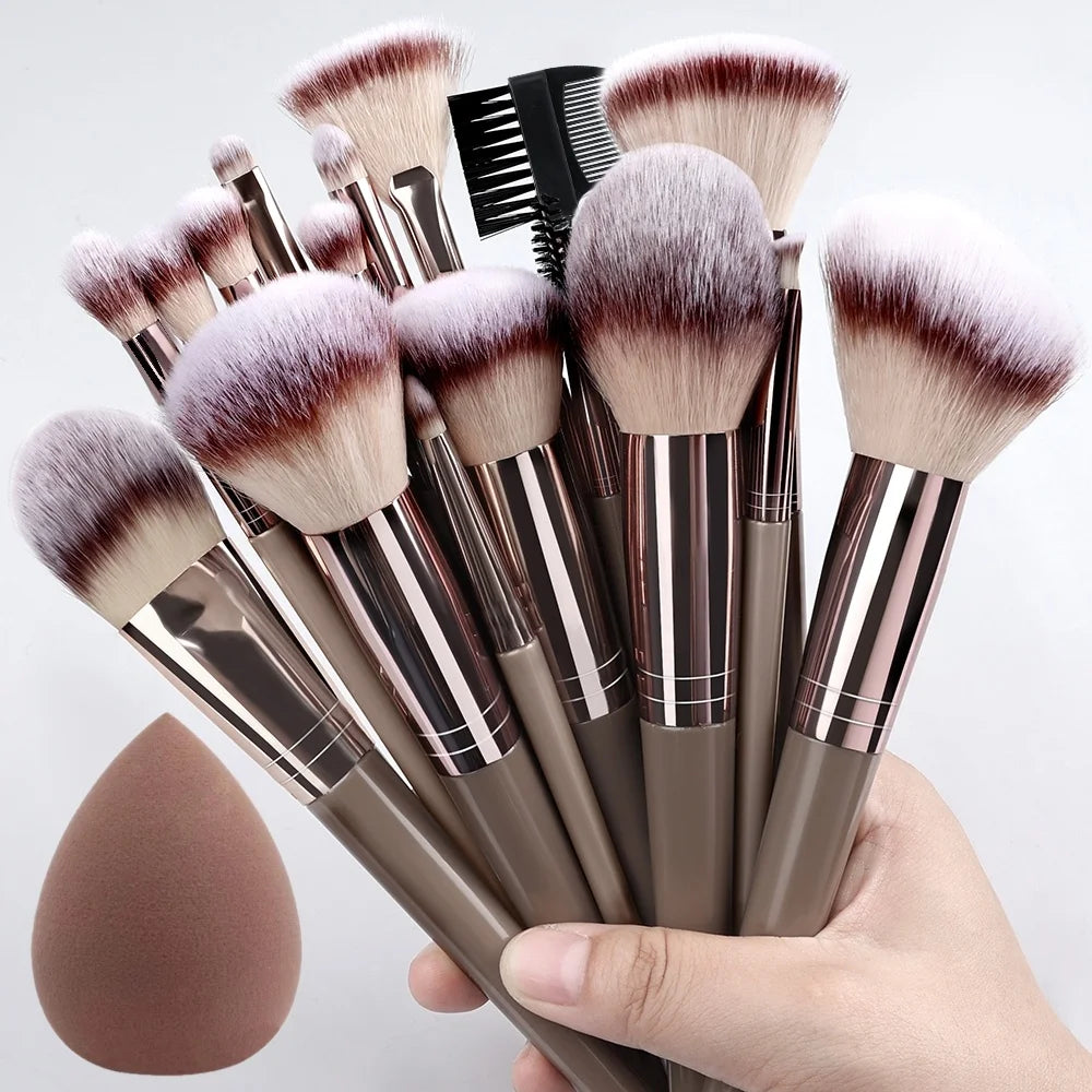 Set Pinceaux Maquillage Professionnel 1 à 20 Pcs – Blush, Highlighter, Fond de Teint & Fard | Ultra-Doux Femme