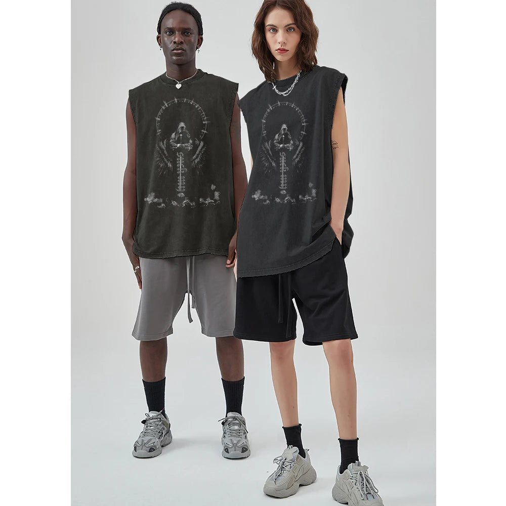 Débardeur Unisexe Y2K 100% Coton Vintage Noir Hip Hop Punk Rock Sans Manches Gothic Goth Vest Alternatif Tendance – Débardeur Y2K Premium Vintage Goth | Mode Unisexe Y2K Alternatif Premium