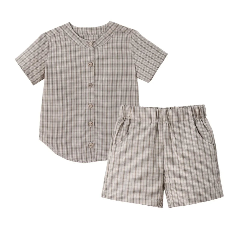Tenue Assortie Famille – Robe Smockée Carreaux Marron Fille & Pull Tricoté Garçon Collection Heritage