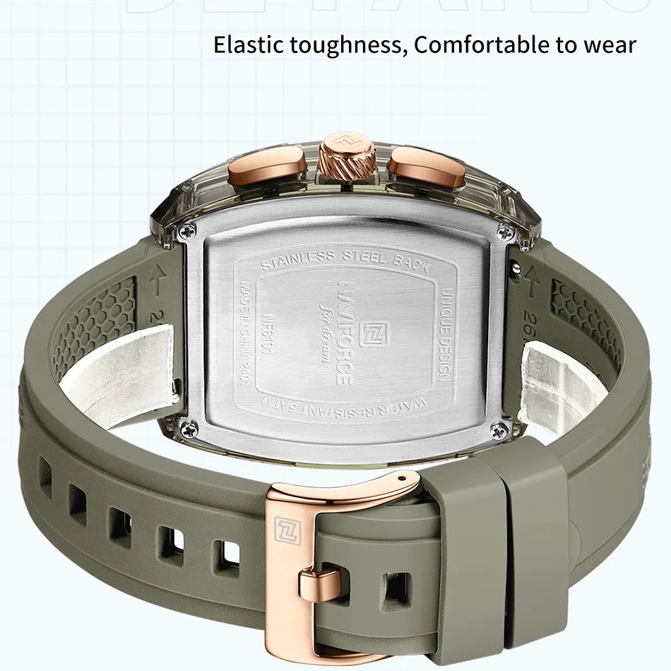 Montre Homme NAVIFORCE Luxe Sport Étanche Bracelet Silicone Quartz Lumineux Chronographe Coffret Cadeau Inclus | Montre NAVIFORCE Chronographe Sport Luxe Premium
