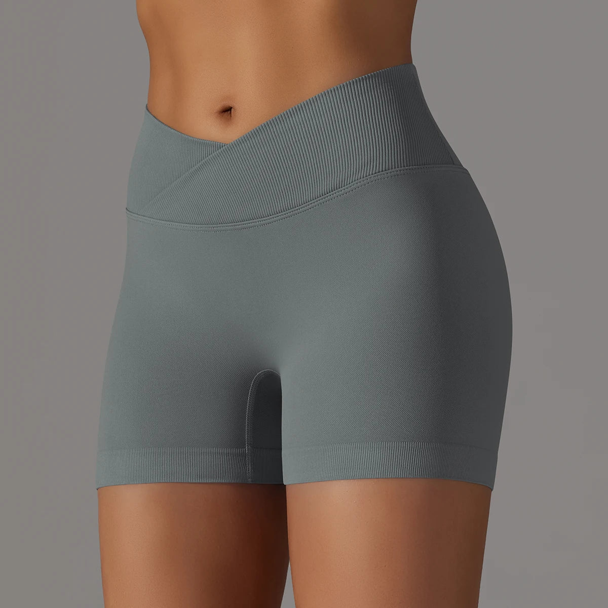 Short Yoga Femme Taille Haute Croisée Gainant Fessier Gym Running Fitness – Short Sport Sculptant Élastique | Mode Athleisure