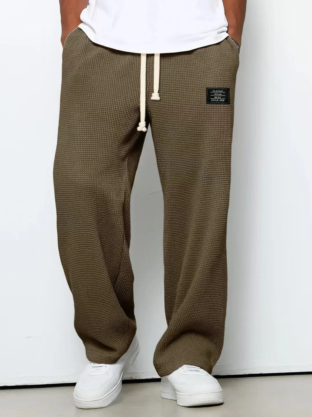 Jogging Hose Herren Waffelstoff Gerader Schnitt Loose Stretch Mikro-Rebound Sport Casual Trendy Frühling Herbst Bequem – Trainingshose Waffle Premium | Herrenmode Sport Premium