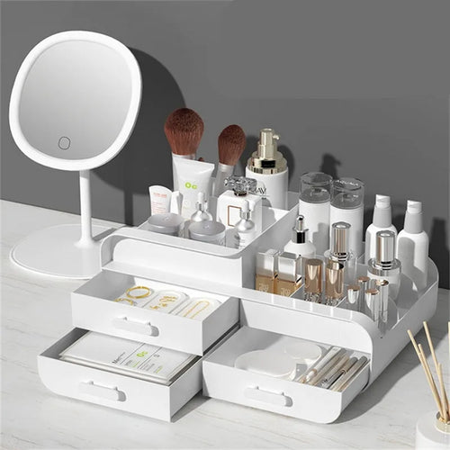 Boîte Rangement Maquillage Rose Tiroir Plastique – Étagère Bureau & Coiffeuse | Organisateur Cosmétiques Desktop