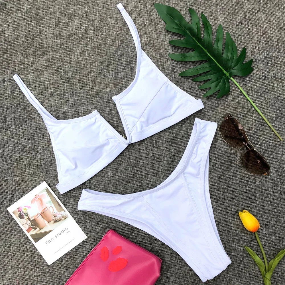 Bikini Femme 2 Pièces Denim Effet Jeans Tanga V Push-Up – Maillot de Bain Sexy Été & Plage