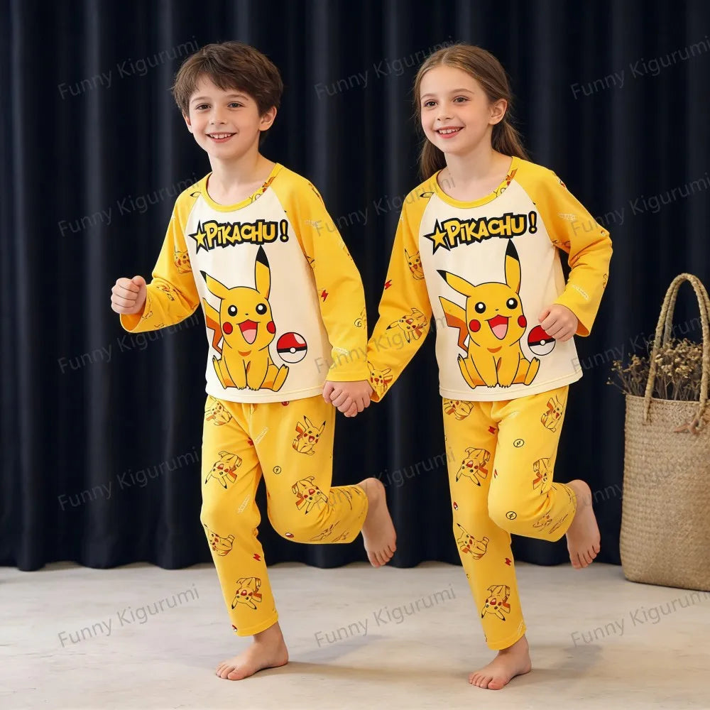 Pyjama Enfant Cartoon Pikachu – Ensemble 2 Pièces Manches Longues Garçon Fille 3-13 Ans