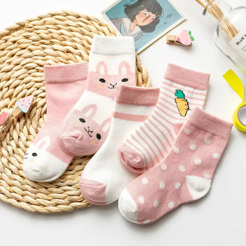 5er-Pack Kindersocken Baumwolle Tiermuster – Frühling Herbst Baby Jungen Mädchen 0-6 Jahre