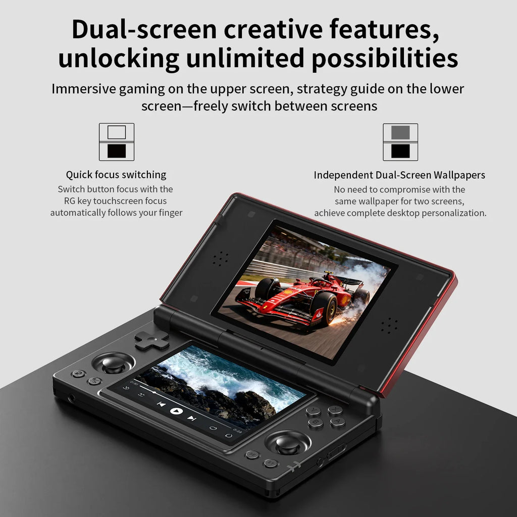 ANBERNIC RG DS Console de Jeu Flip 4'' IPS – Double Écran Multi-Touch, Android 14, WiFi Streaming & IA | PS2 & Rétro