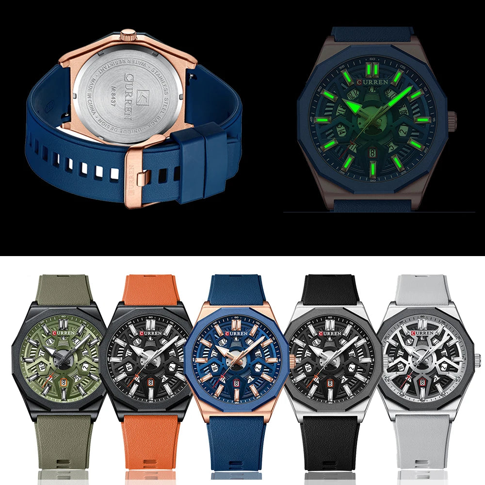 Montre Homme CURREN Design Créatif Quartz Silicone Lumineux Date – Fashion Sport Élégant