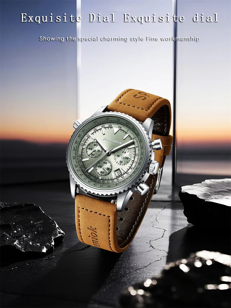 Montre Homme Luxe Chronographe Quartz Cuir – Sport Étanche Lumineux Date Fashion 2025