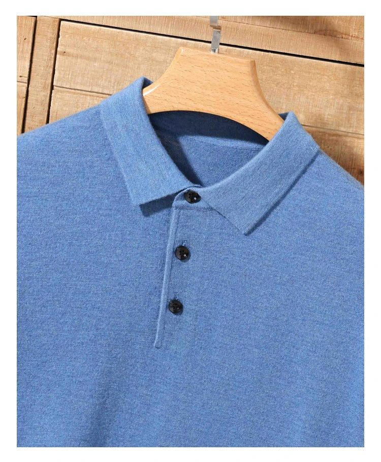 Pull Polo Homme 100% Laine Mérinos – Col Lapierre Manches Courtes Tricoté Loose Été Grande Taille