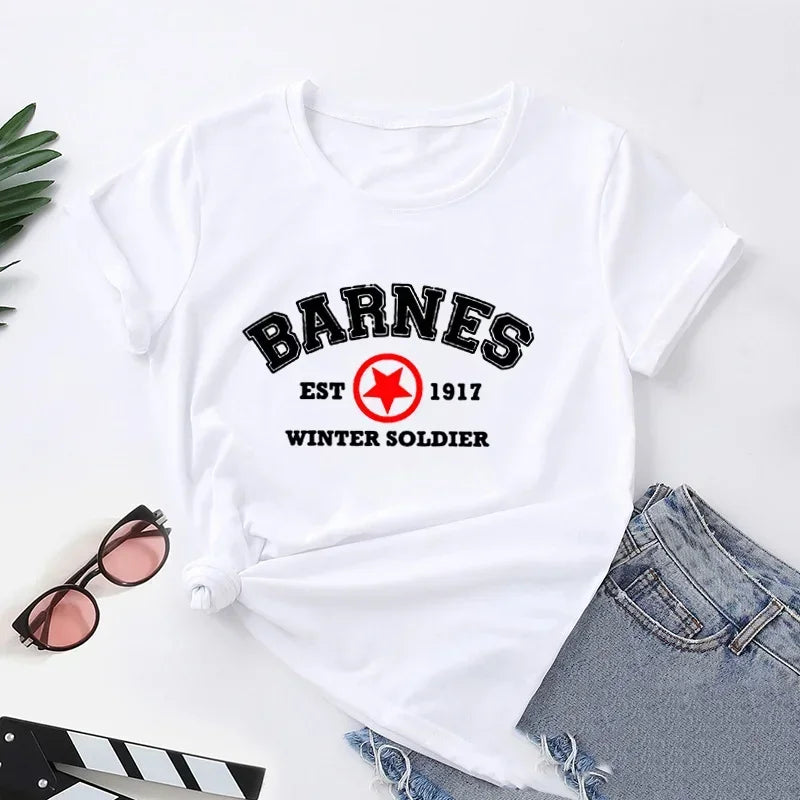 T-Shirt Femme Barnes 1917 Vintage Winter Soldier Bucky Barnes Manches Courtes – Fan Marvel | Été