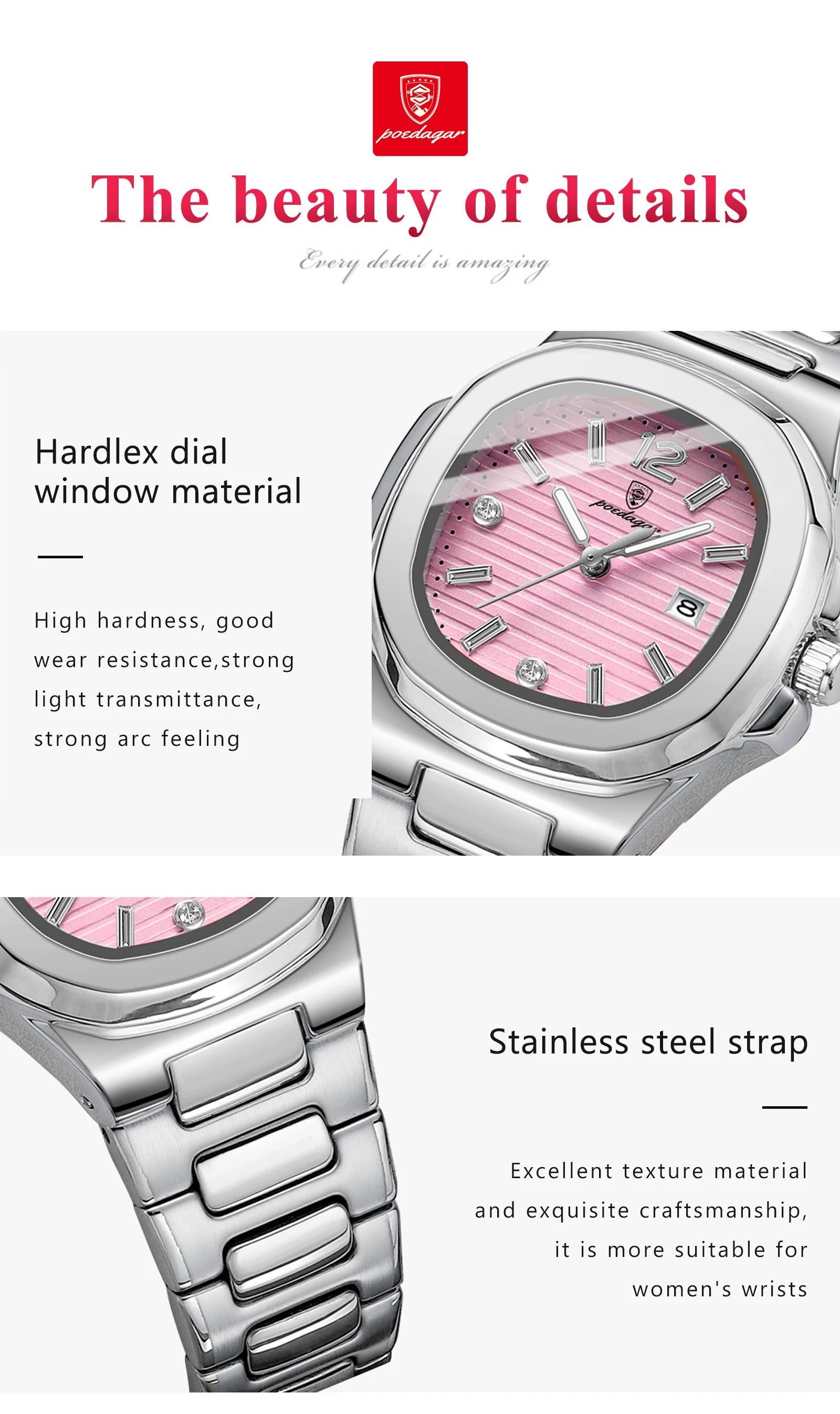 Montre Femme POEDAGAR Carrée Fashion Quartz – Lumineuse Étanche Date Luxe Haute Qualité