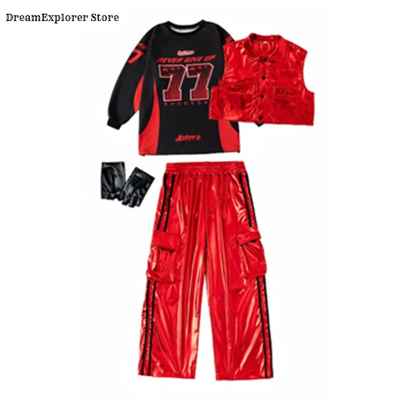 Ensemble Enfant Hip Hop Street Dance K-pop – Sweat Gilet Brillant Cargo Fille Garçon Jazz