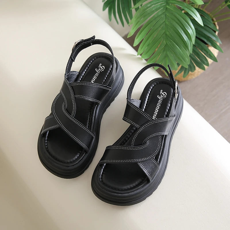 Sandales Romaines Baotou Talon Épais Femme 2025 – Boucle Respirantes Anti-Glisse