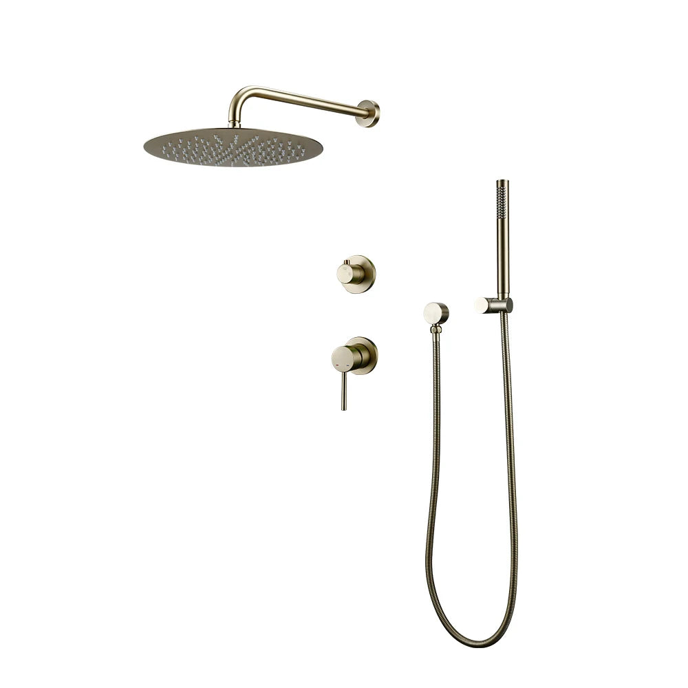 Bagnolux Ensemble Douche Pluie Mural Or Brossé – Valve de Contrôle, Pommeau Pluie, Douchette & Flexible | Salle de Bain Luxe