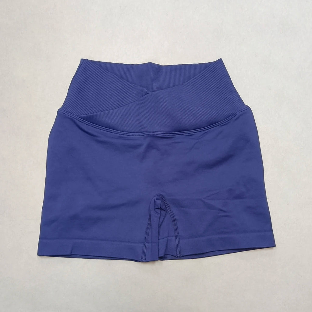 Short Yoga Femme Taille Haute Croisée Gainant Fessier Gym Running Fitness – Short Sport Sculptant Élastique | Mode Athleisure