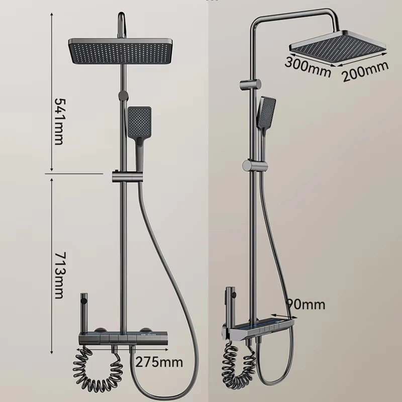 Ensemble Douche Aluminium Spatial Luxe – Affichage Digital Température, Boutons Piano & Lumière Ambiante | Robinet & Pommeau Pluie
