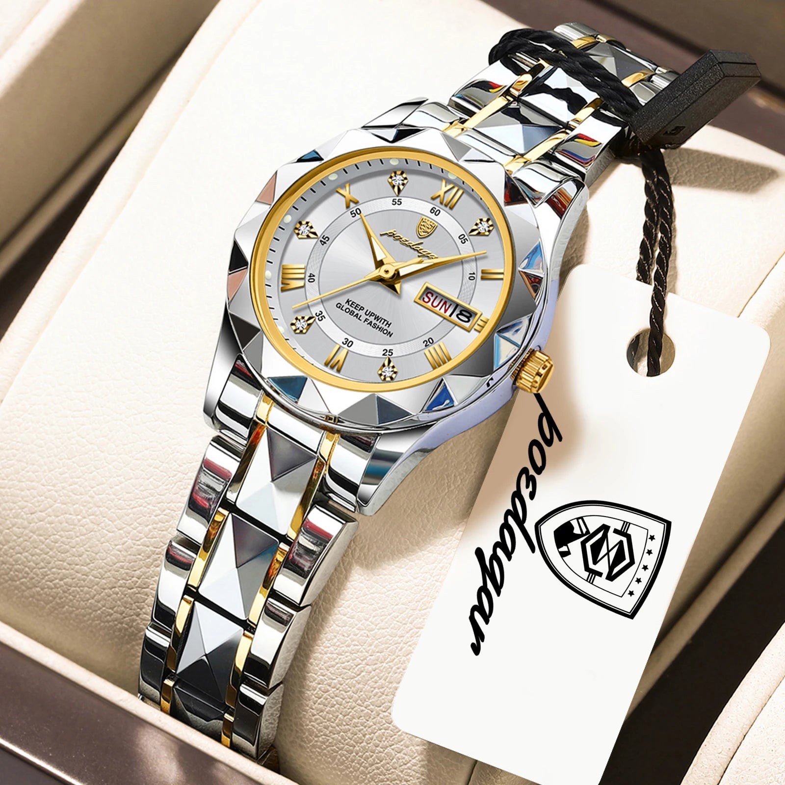 Montre Femme POEDAGAR Casual Quartz Lumineuse – Acier Inoxydable Étanche Date Semaine Fashion
