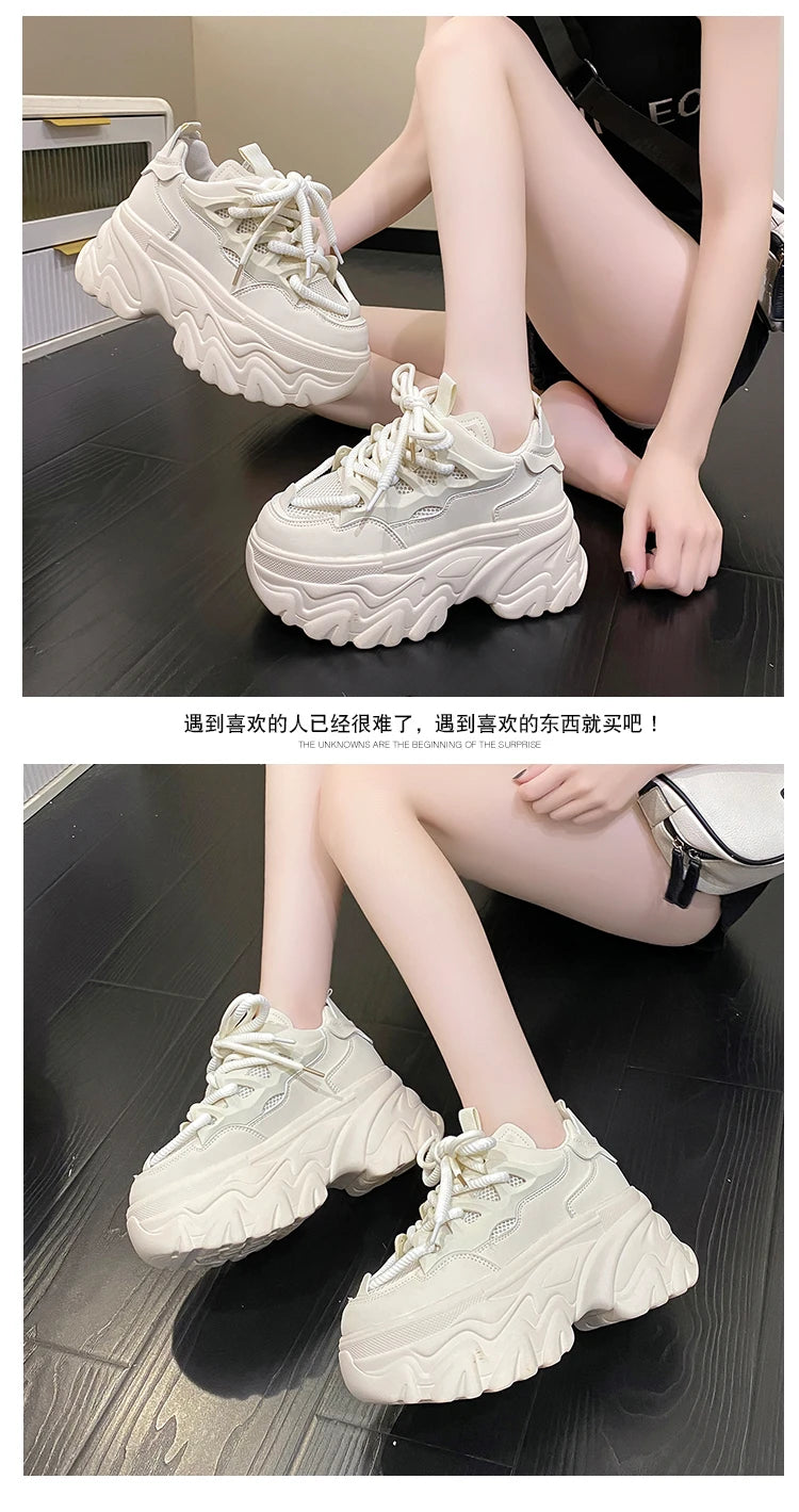 Sneakers Mesh Wedge 8.5cm Femme Chunky 2025 – Plateforme Respirante Talon Caché Été