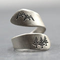 Bague Femme Forêt Montagne Ouverte – Anneau Brossé Nature Mariage Fête Bijou Créatif