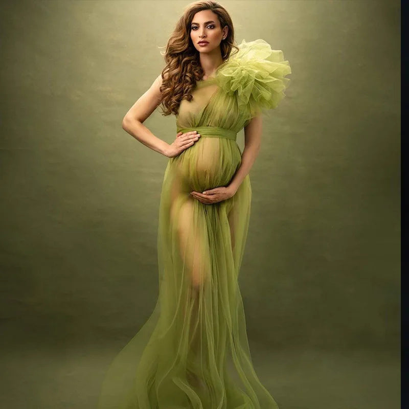 Robe Maternité Longue Transparente Séance Photo – Robe Grossesse Sexy Couleur Unie Baby Shower