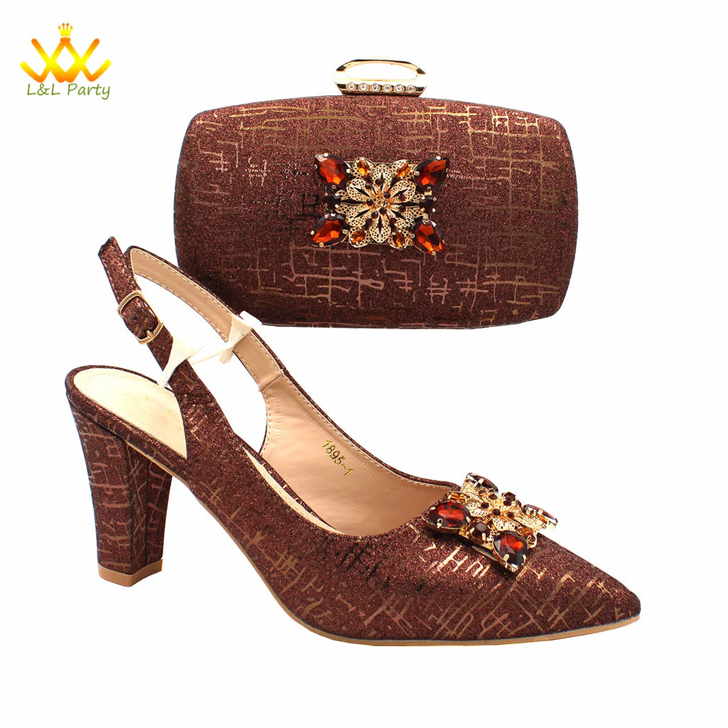 Ensemble Chaussures + Sac Italien Orange Cristal – Pumps Luxe Mariage Fête 2024