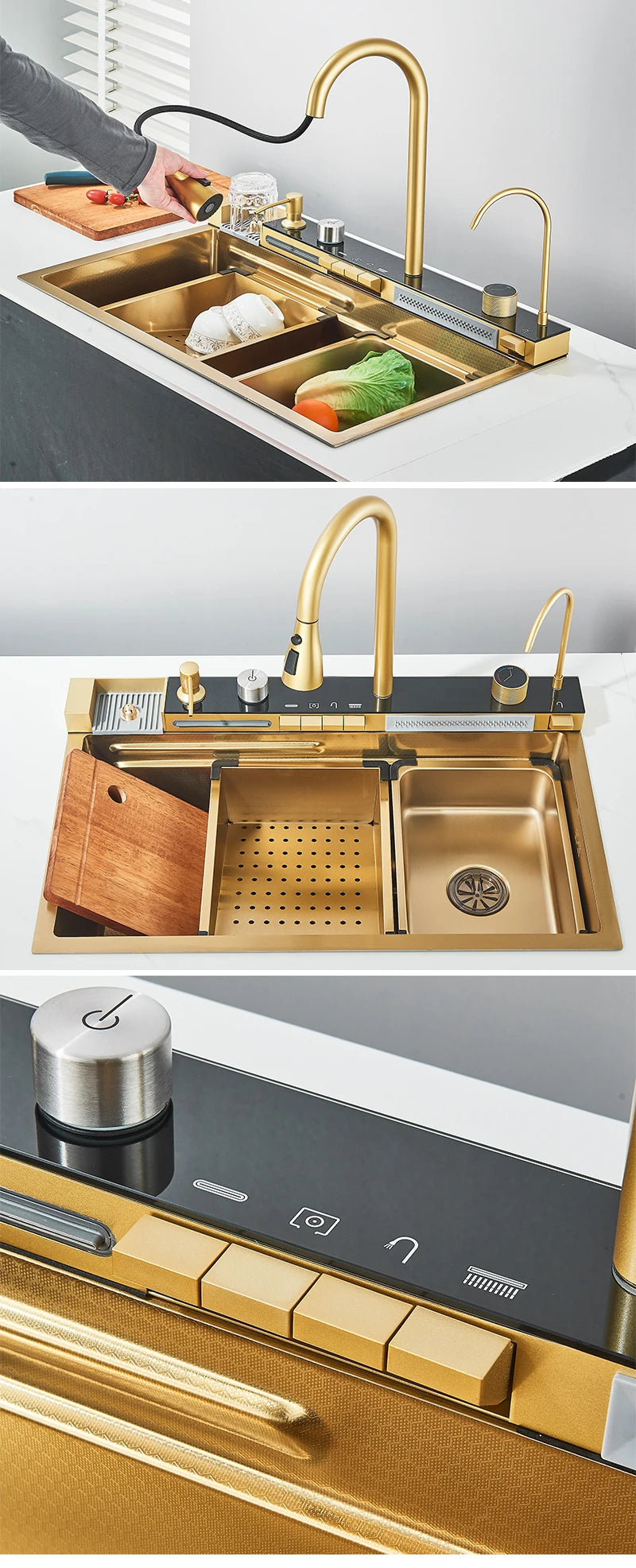 Évier Cuisine Inox 75x45cm Affichage Digital Température – Grand Bac, Robinet Cascade Eau Chaude & Froide | Design Moderne
