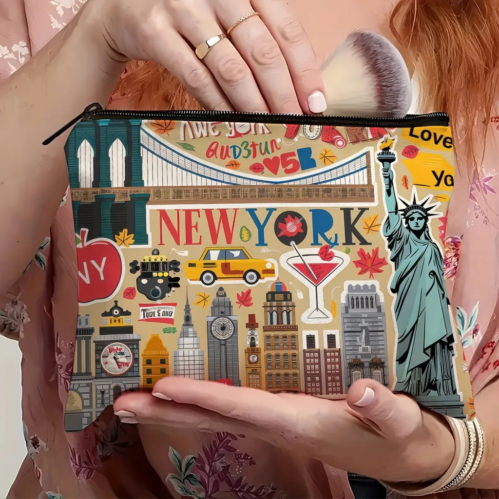 Trousse Maquillage Design New York City – Pochette Cosmétique Voyage Compacte | Cadeau Noël Femme